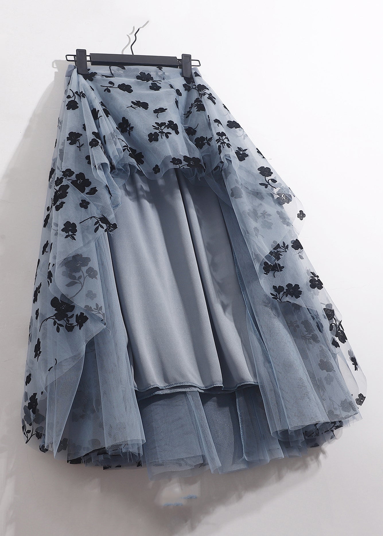 French Blue Floral Skirts Elastic Waist Tulle AS1066, Summer.