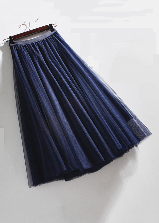 French Coffee Wrinkled Elastic Waist Tulle Skirts Summer AS1071 - Women's French Coffee Wrinkled Tulle Skirts with Elastic Waist