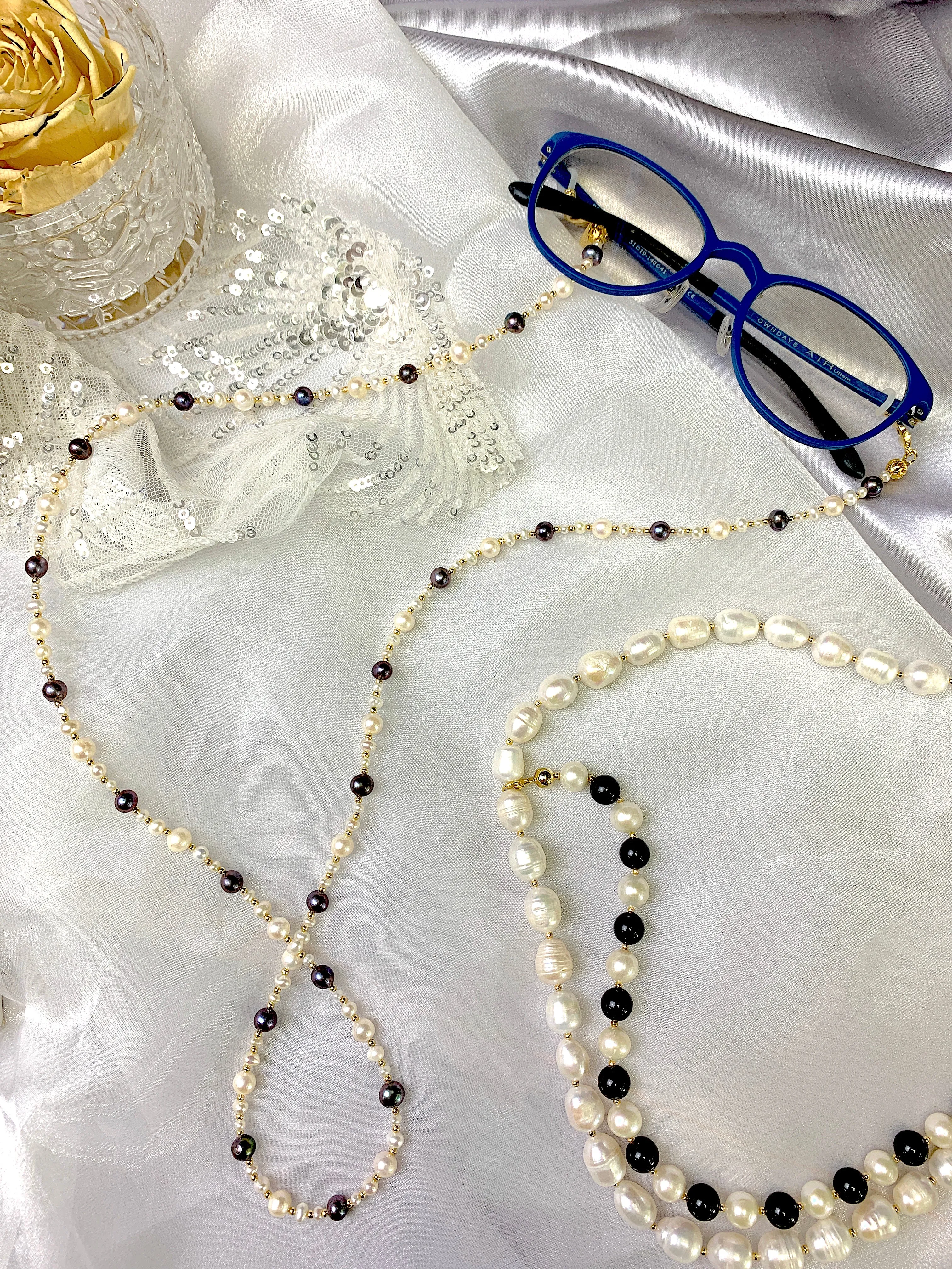 Freshwater Pearls Black Pearls Glasses Chain FN020