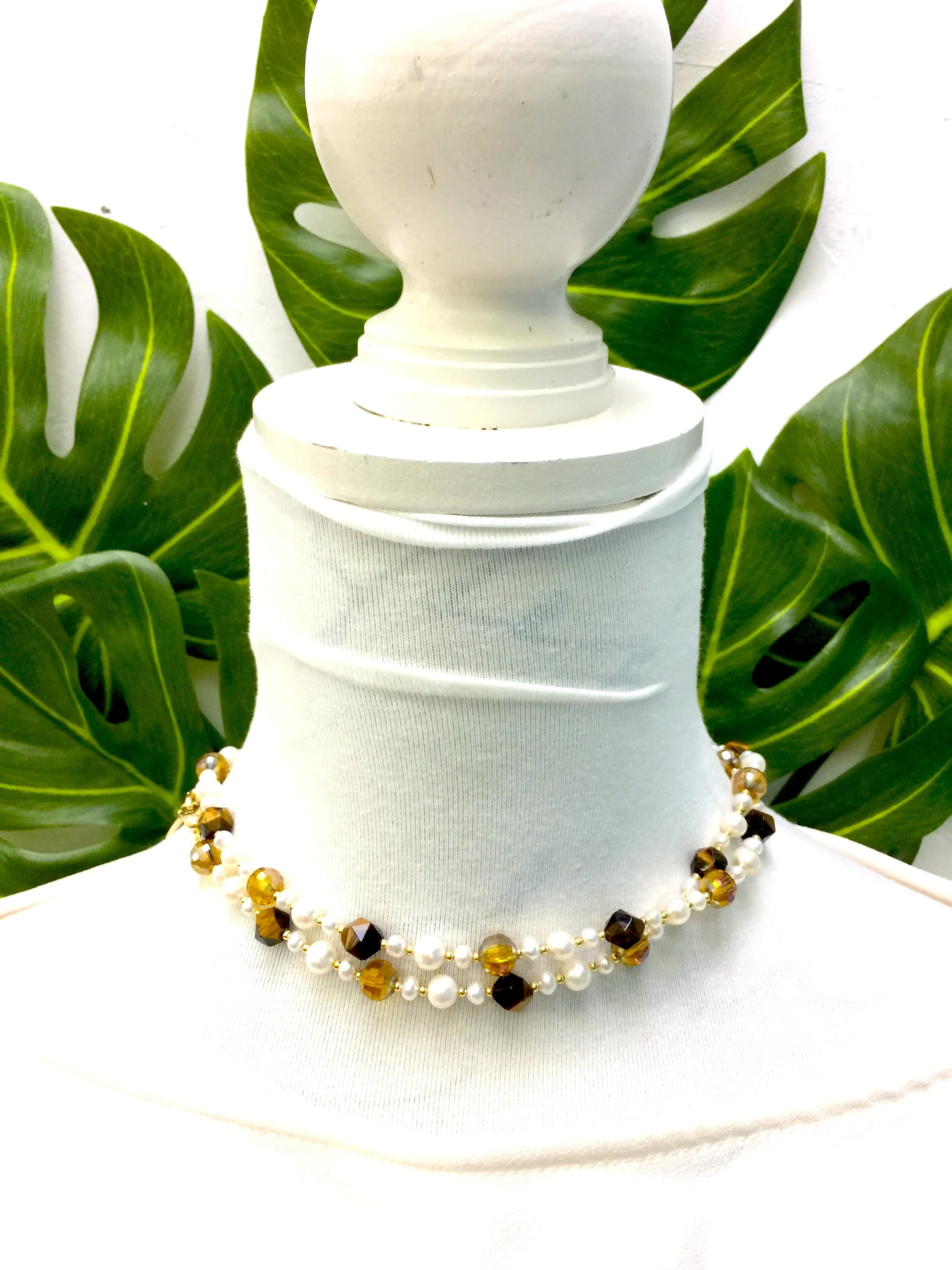 Freshwater Pearls Tiger Eye Crystals Glasses Chain EC005