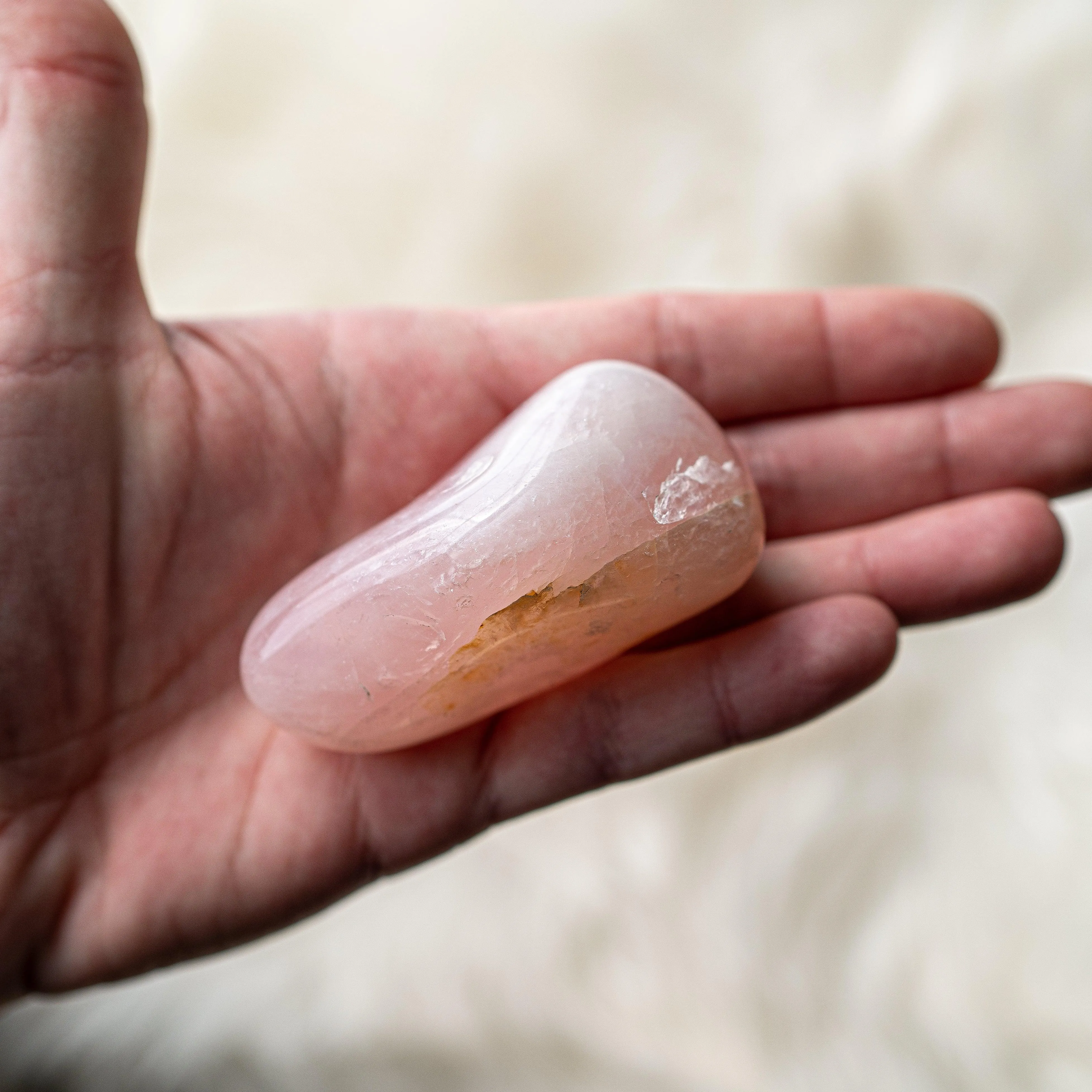 Gentle Pink Rose Quartz Large Palm Stone, B Grade, Brazil