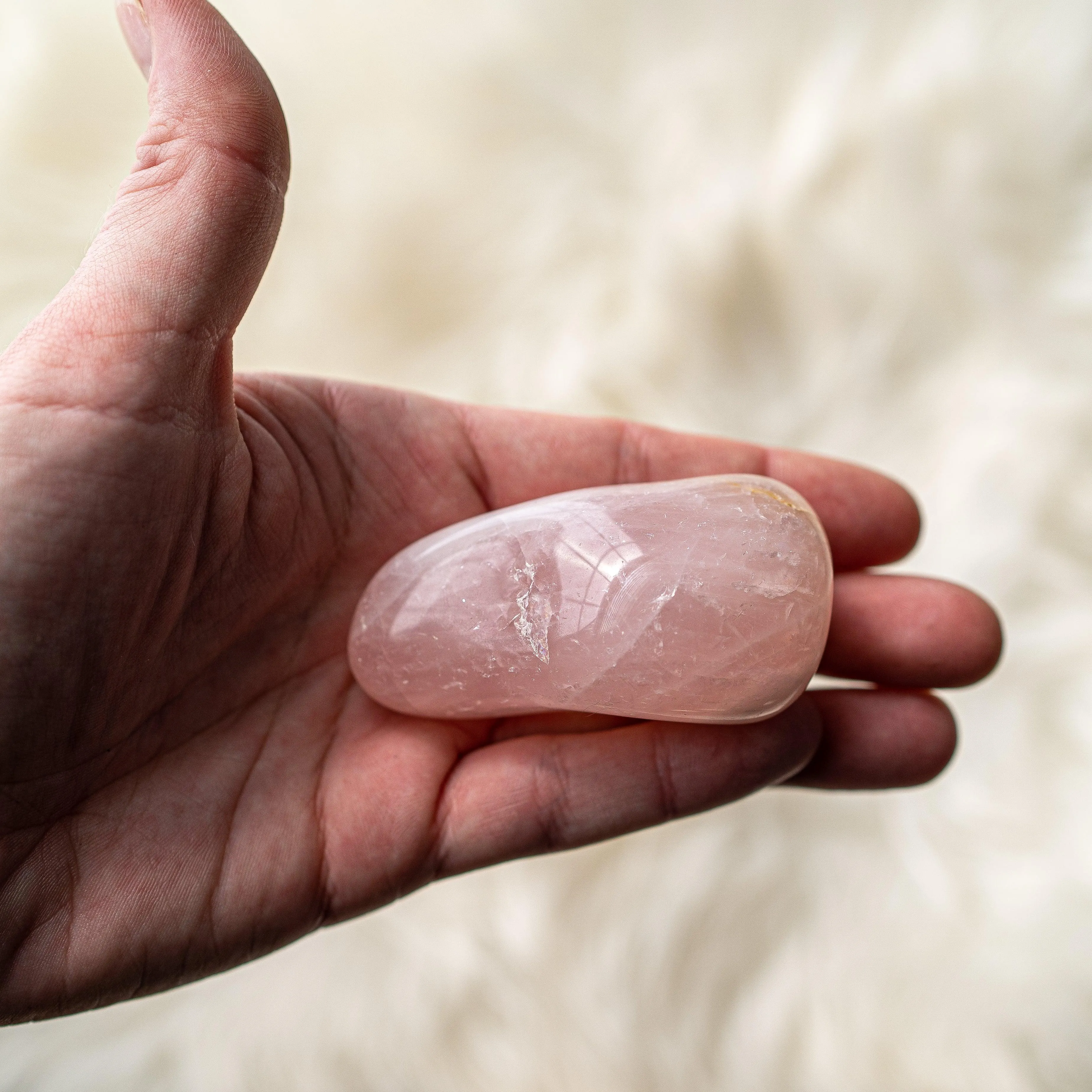 Gentle Pink Rose Quartz Large Palm Stone, B Grade, Brazil