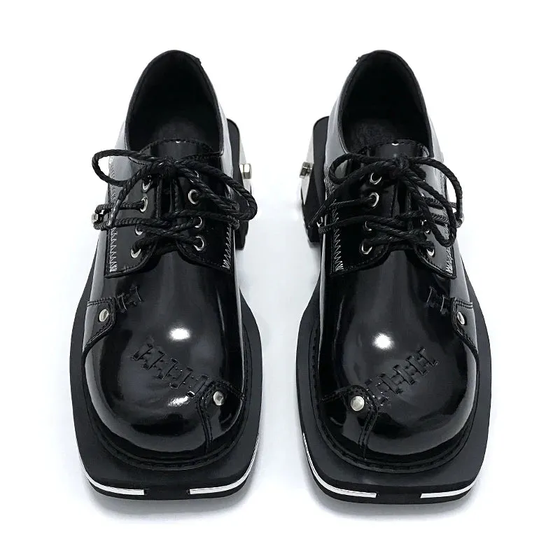 Genuine Leather Women's Punk Style Lace-up Thick-Soled Casual Shoes