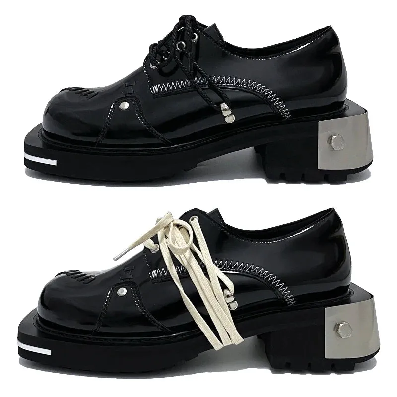 Genuine Leather Women's Punk Style Lace-up Thick-Soled Casual Shoes