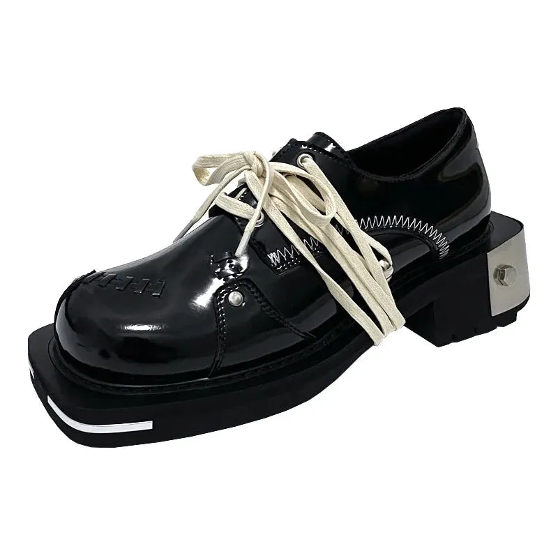 Genuine Leather Women's Punk Style Lace-up Thick-Soled Casual Shoes