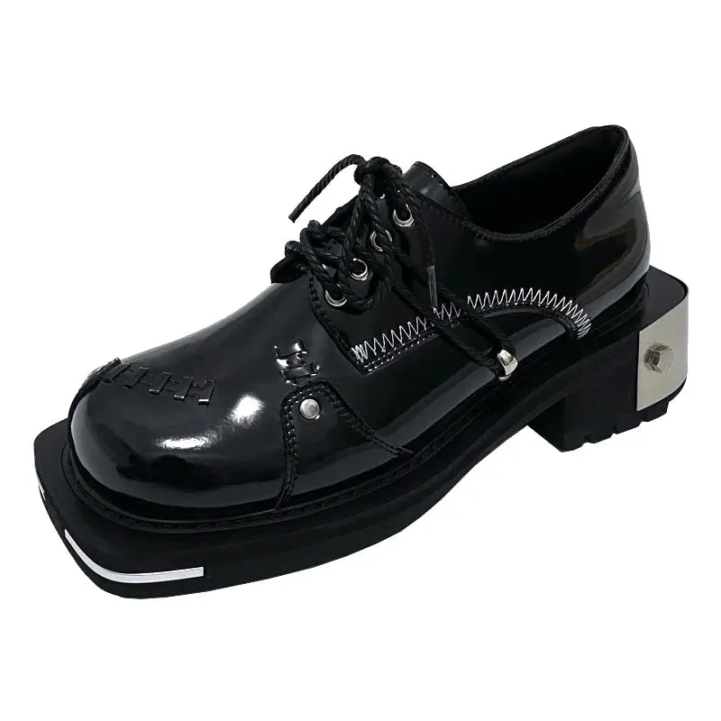 Genuine Leather Women's Punk Style Lace-up Thick-Soled Casual Shoes