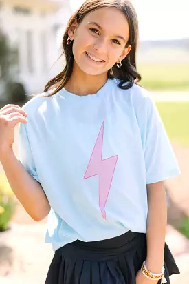 Girls Blue Lightning Bolt Oversized Graphic Tee