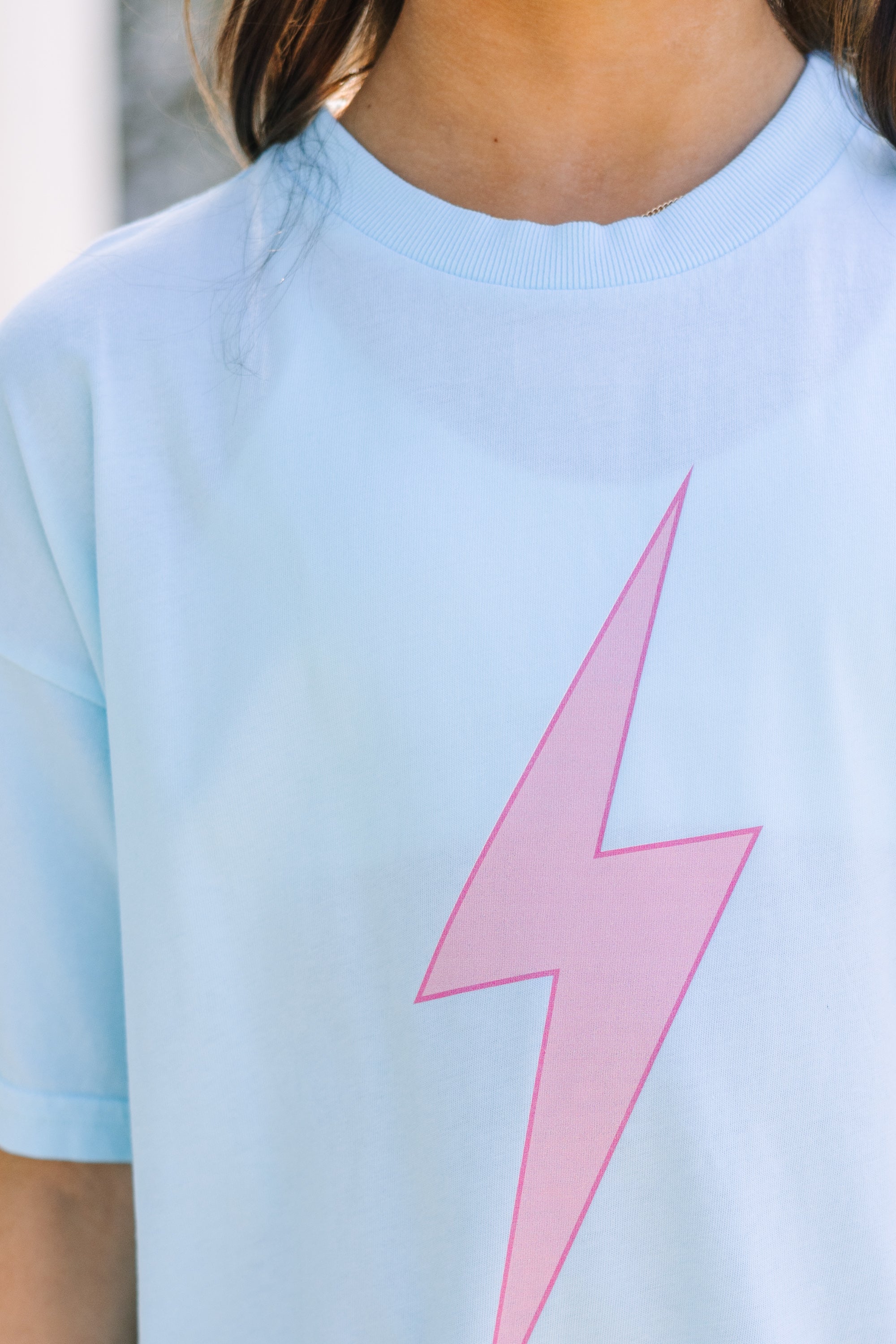 Girls Blue Lightning Bolt Oversized Graphic Tee