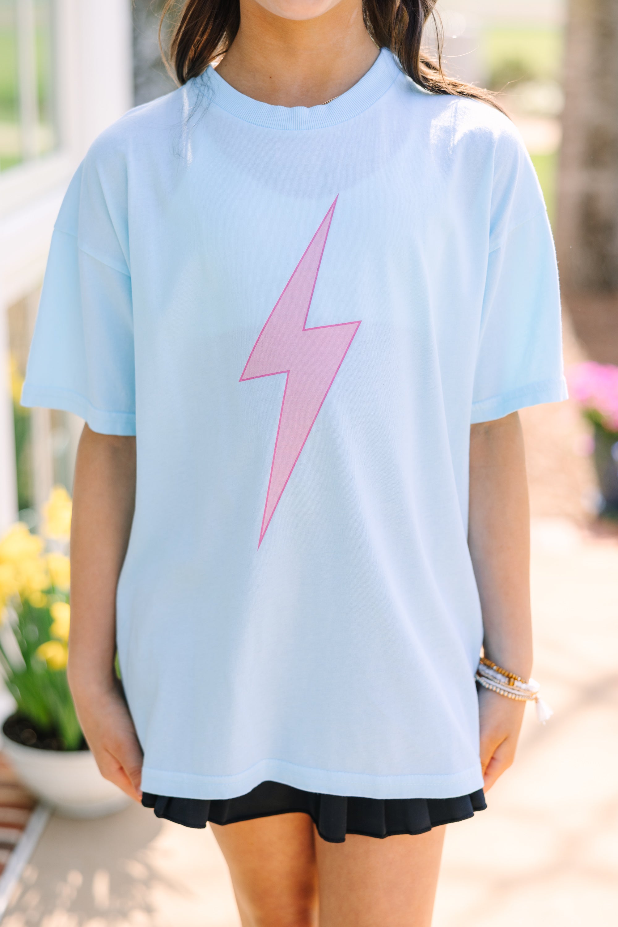 Girls Blue Lightning Bolt Oversized Graphic Tee