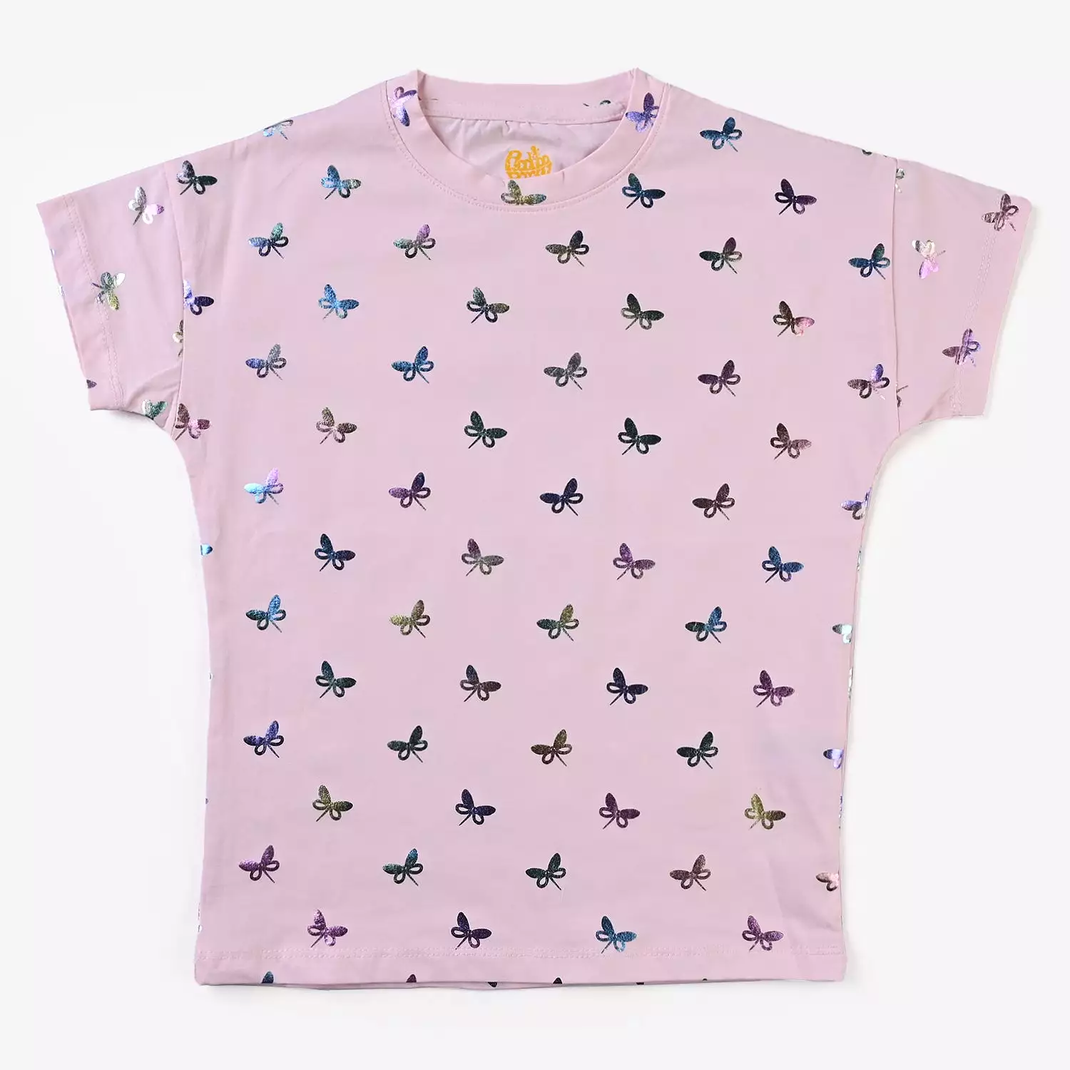 Girls Cotton Jersey T-Shirt Butterfly Print Light Pink