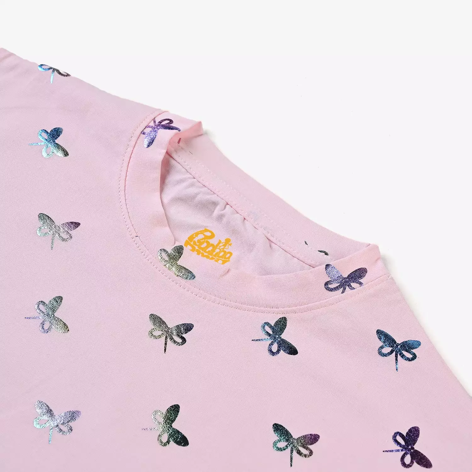 Girls Cotton Jersey T-Shirt Butterfly Print Light Pink