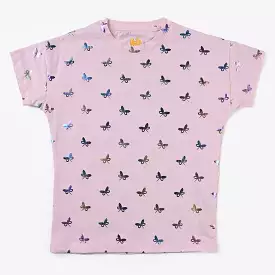 Girls Cotton Jersey T-Shirt Butterfly Print Light Pink