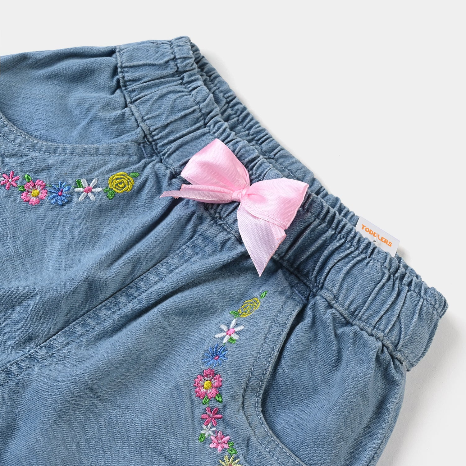 Girls Denim Shorts - Floral Ice Blue