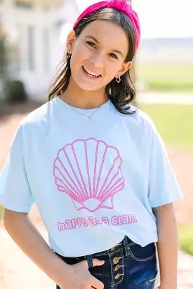 Girls Happy Clam Blue Oversized Graphic Tee