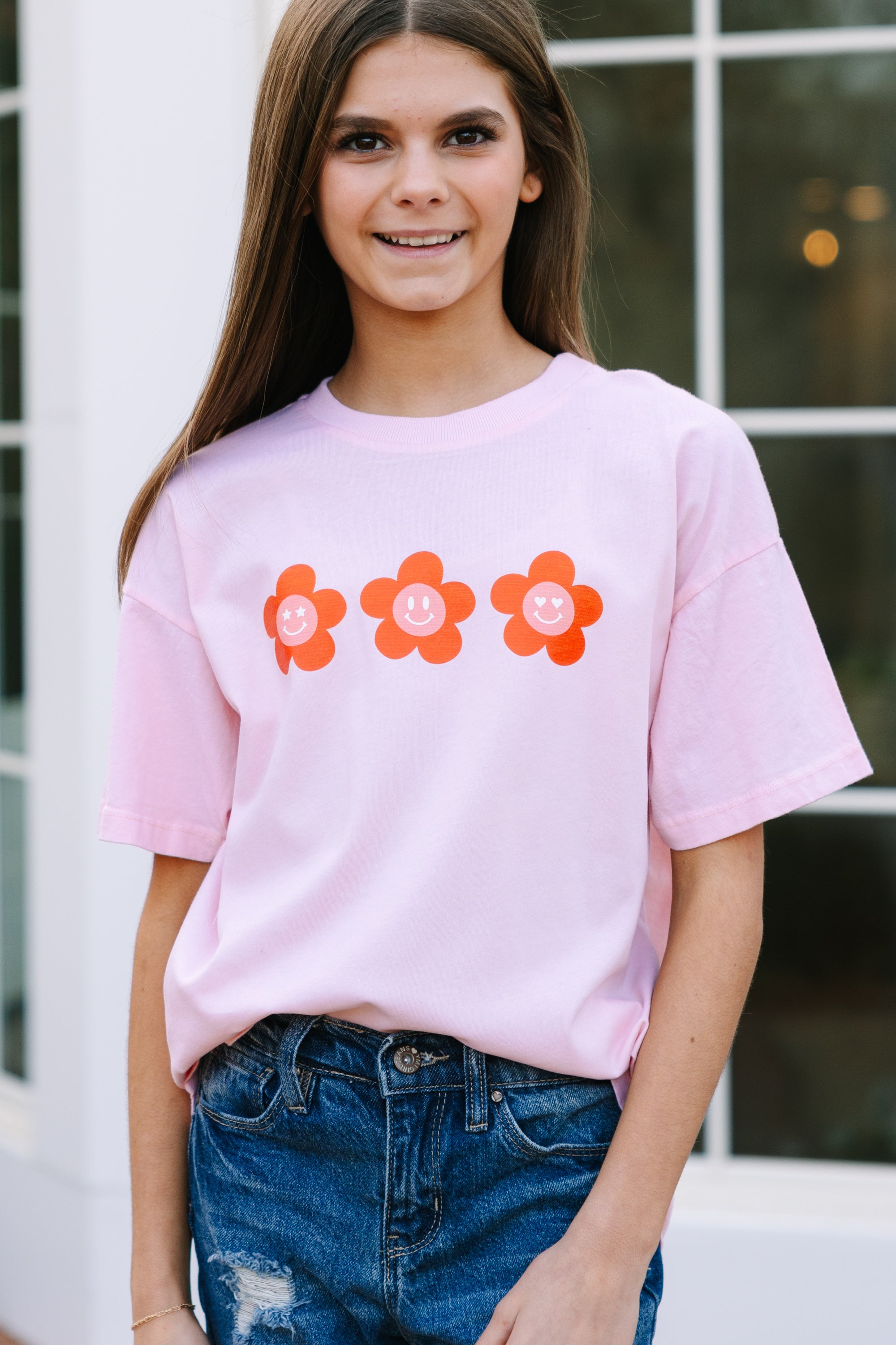 Girls: Heart Eyes Blush Pink Oversized Graphic T-Shirt