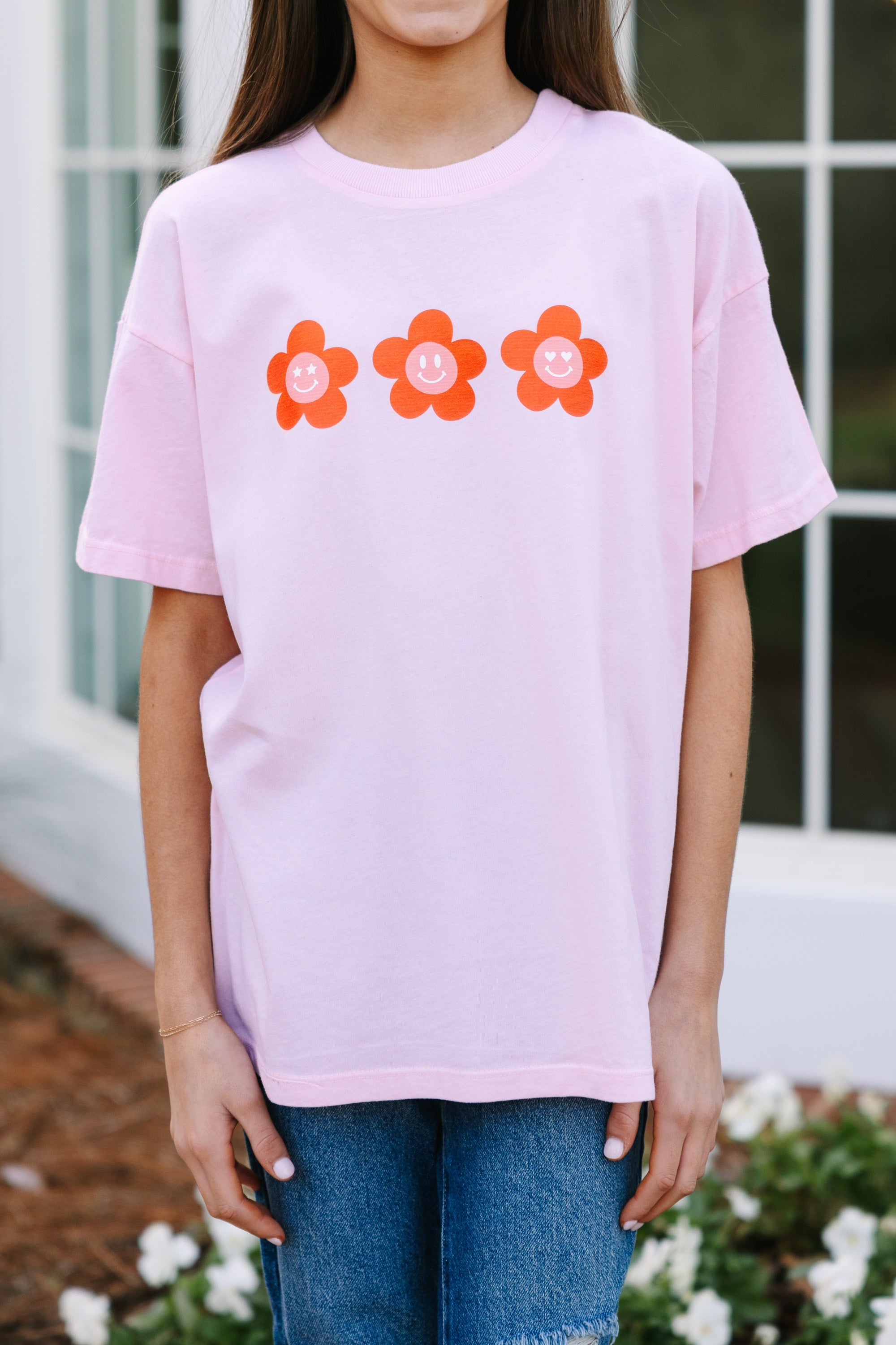 Girls: Heart Eyes Blush Pink Oversized Graphic T-Shirt