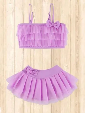 Girls Lilac Pleated Tulle Ruffle Bikini Set