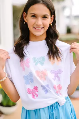 Girls Oversized Graphic Tee - Bowtiful White Color