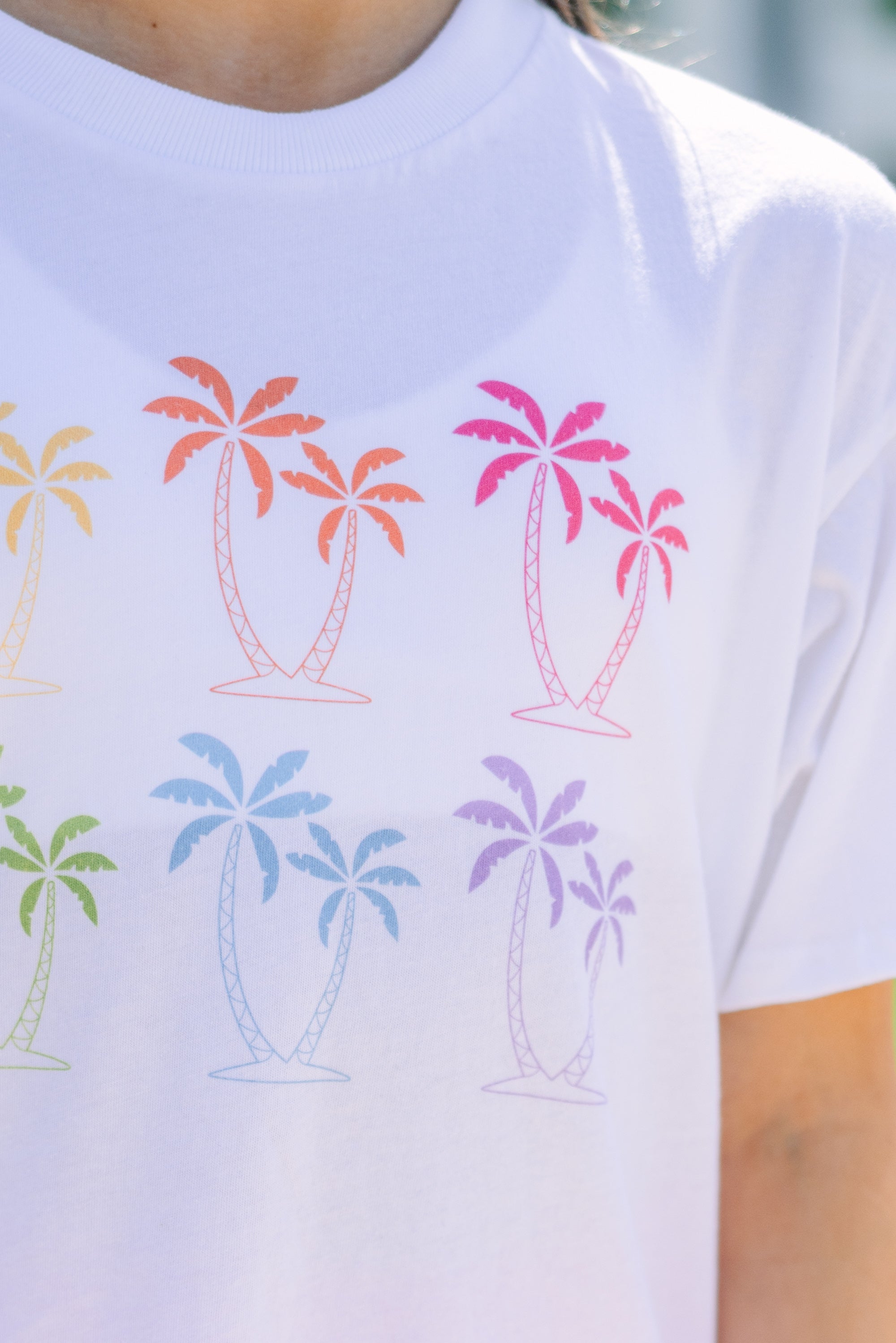 Girls Oversized Graphic Tee: Palms Away White