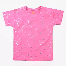 Girls Pink Star Print Cotton Jersey T-Shirt