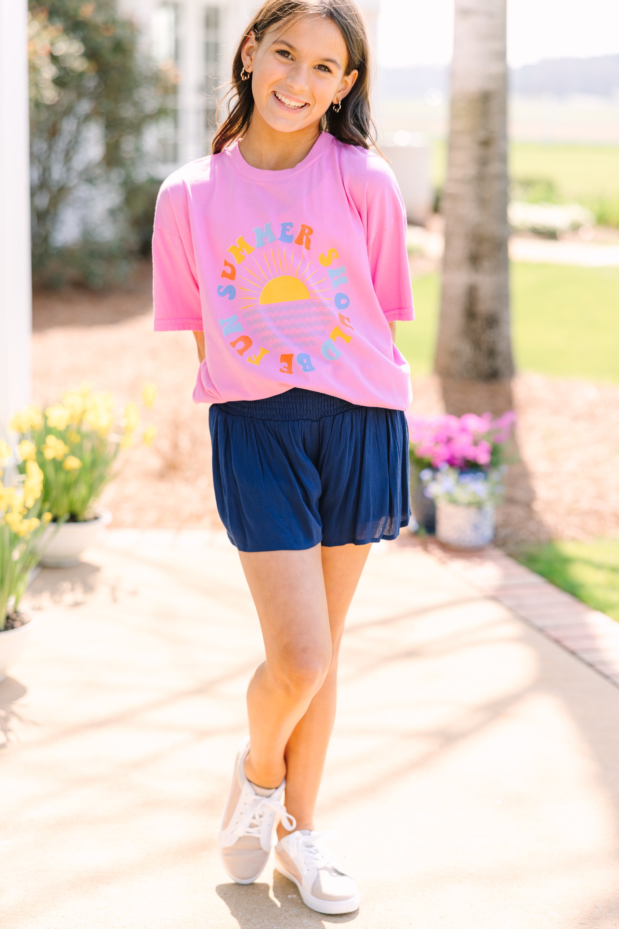 Girls Summer Fun Pink Oversized Graphic Tee