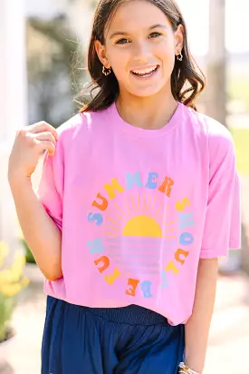 Girls Summer Fun Pink Oversized Graphic Tee