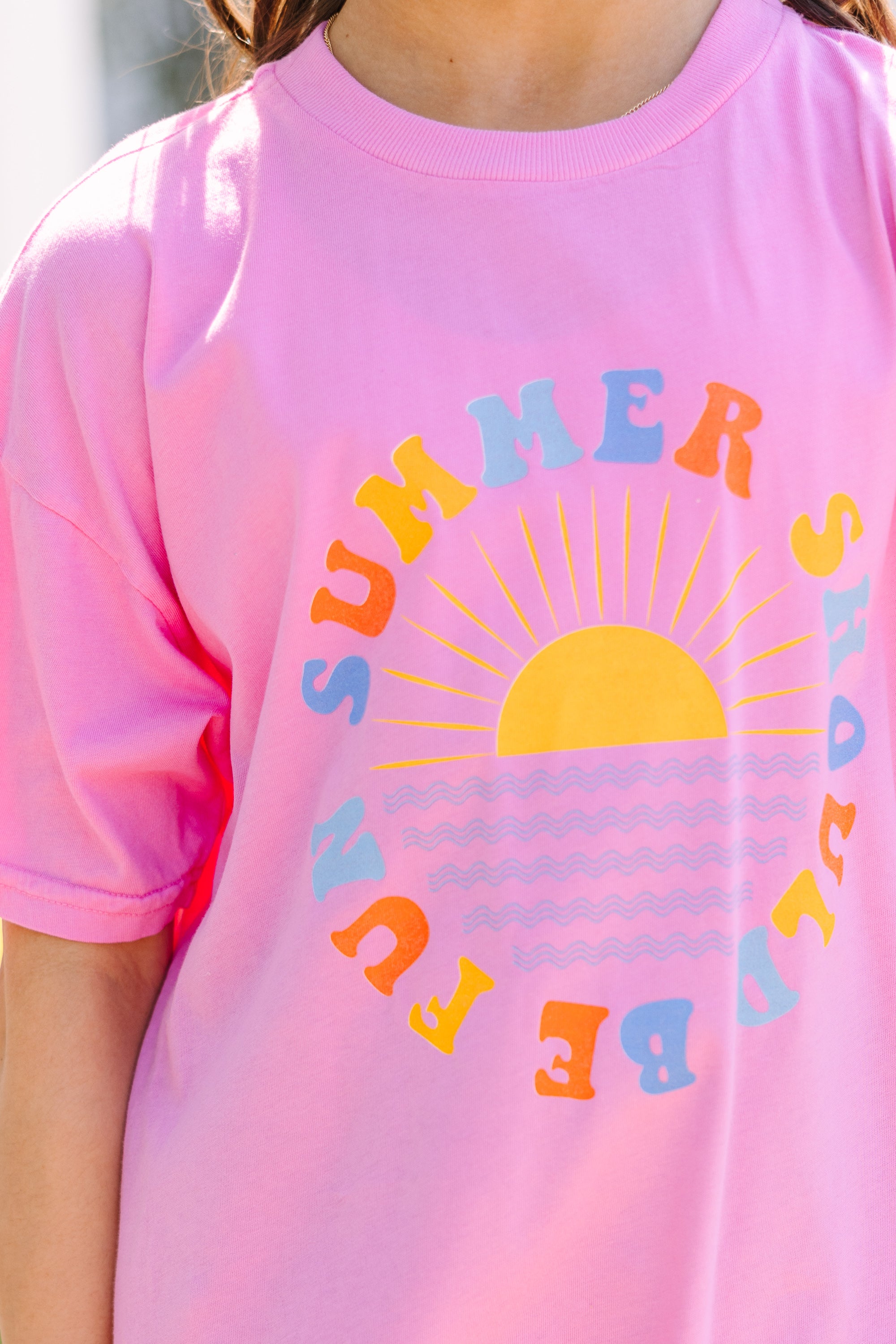 Girls Summer Fun Pink Oversized Graphic Tee