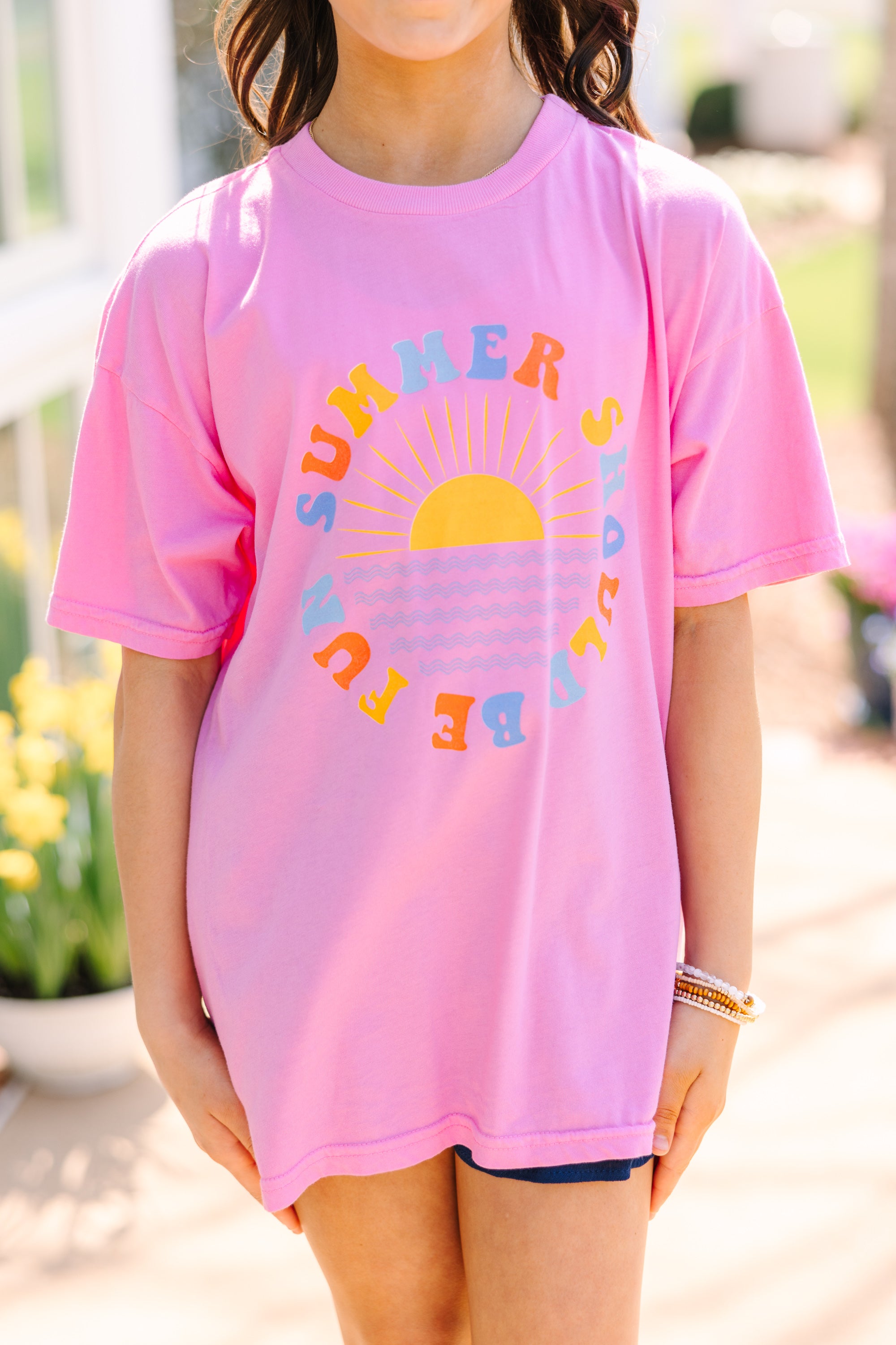 Girls Summer Fun Pink Oversized Graphic Tee