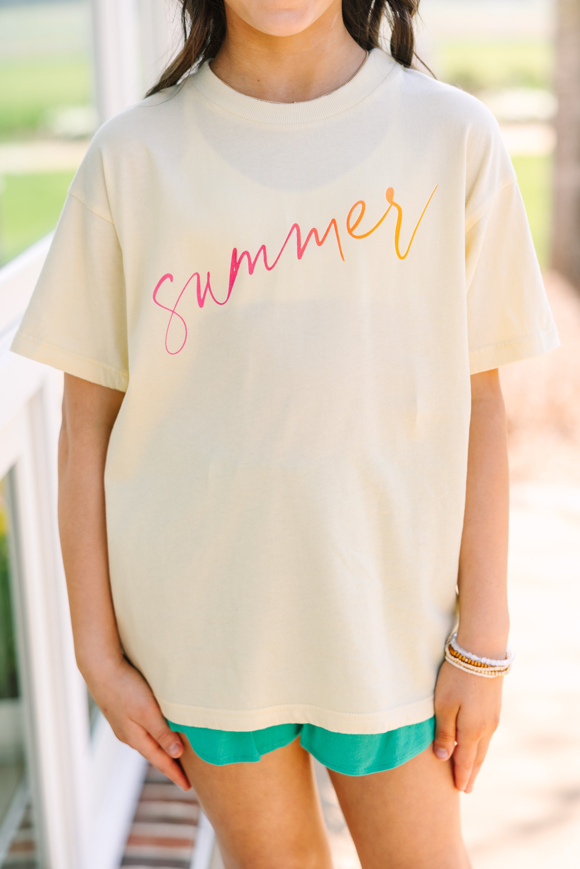 Girls Summer Yellow Oversized Graphic Tee