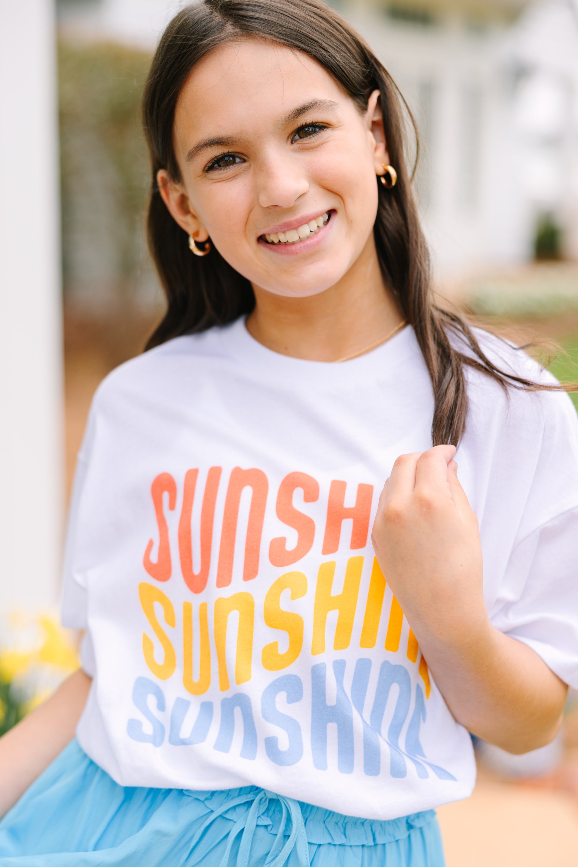 Girls Sunshine White Oversized Graphic Tee