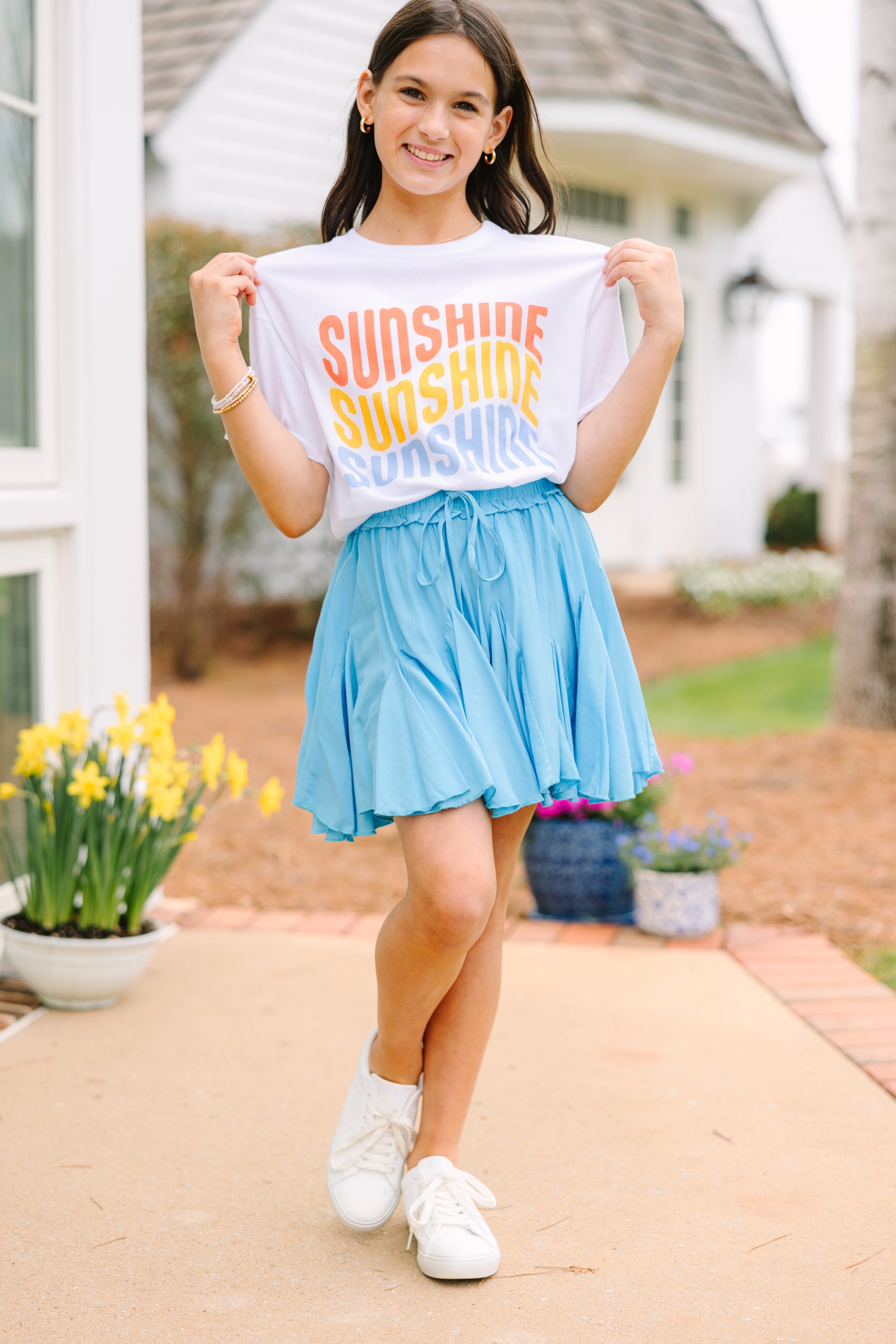 Girls Sunshine White Oversized Graphic Tee