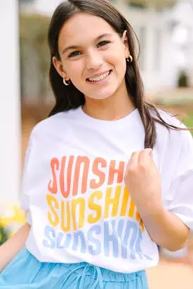 Girls Sunshine White Oversized Graphic Tee