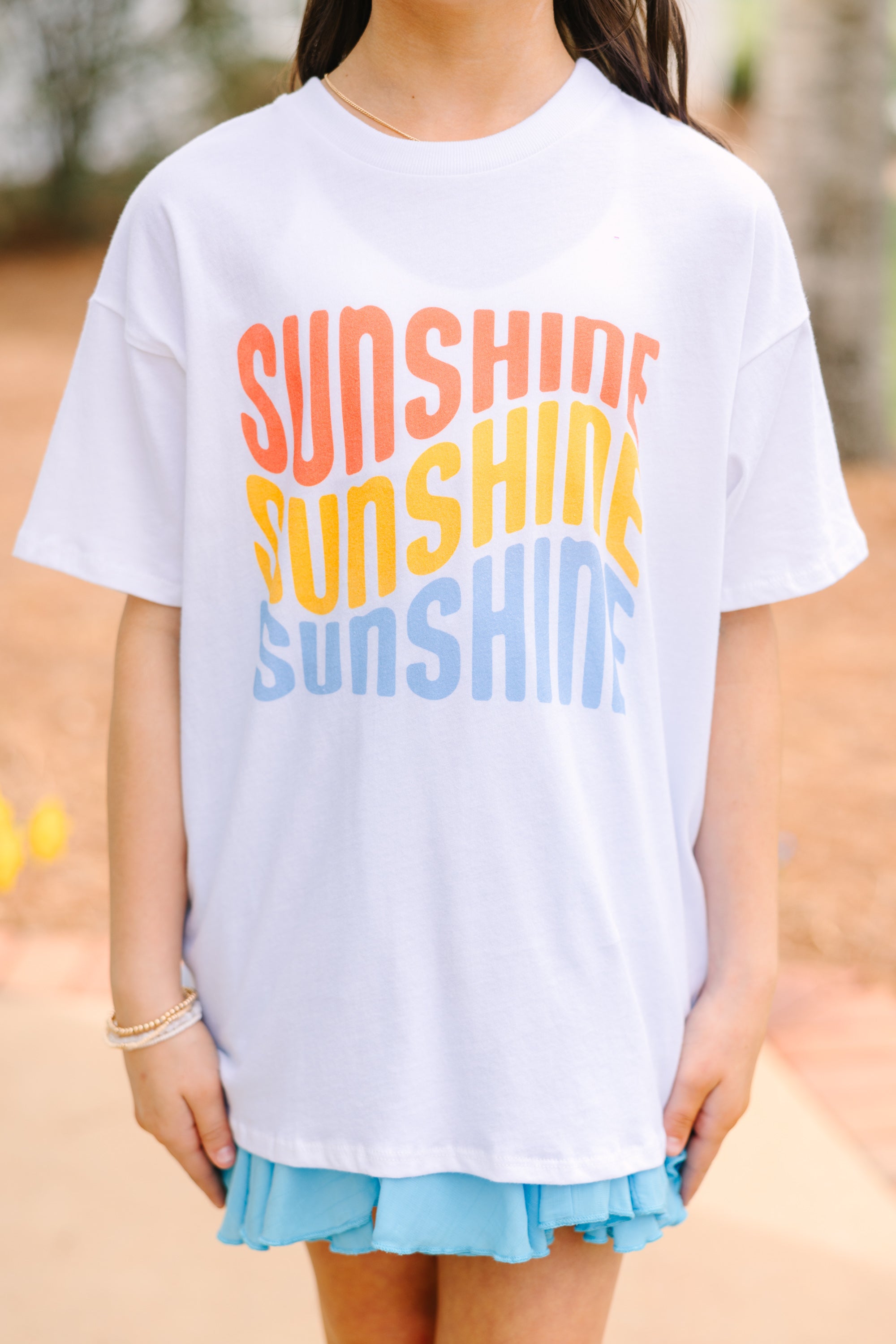 Girls Sunshine White Oversized Graphic Tee