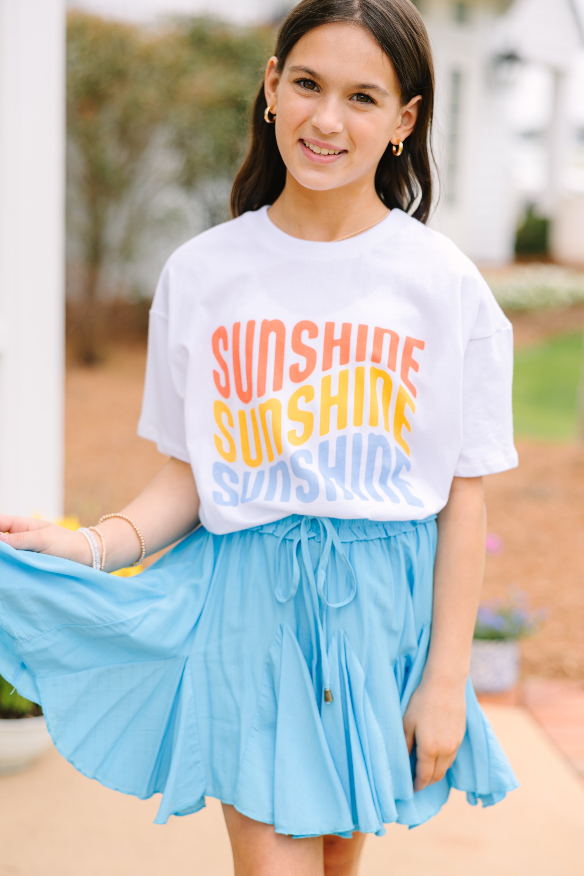 Girls Sunshine White Oversized Graphic Tee