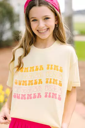 Girls' Yellow Oversized Graphic Tee for Summertime