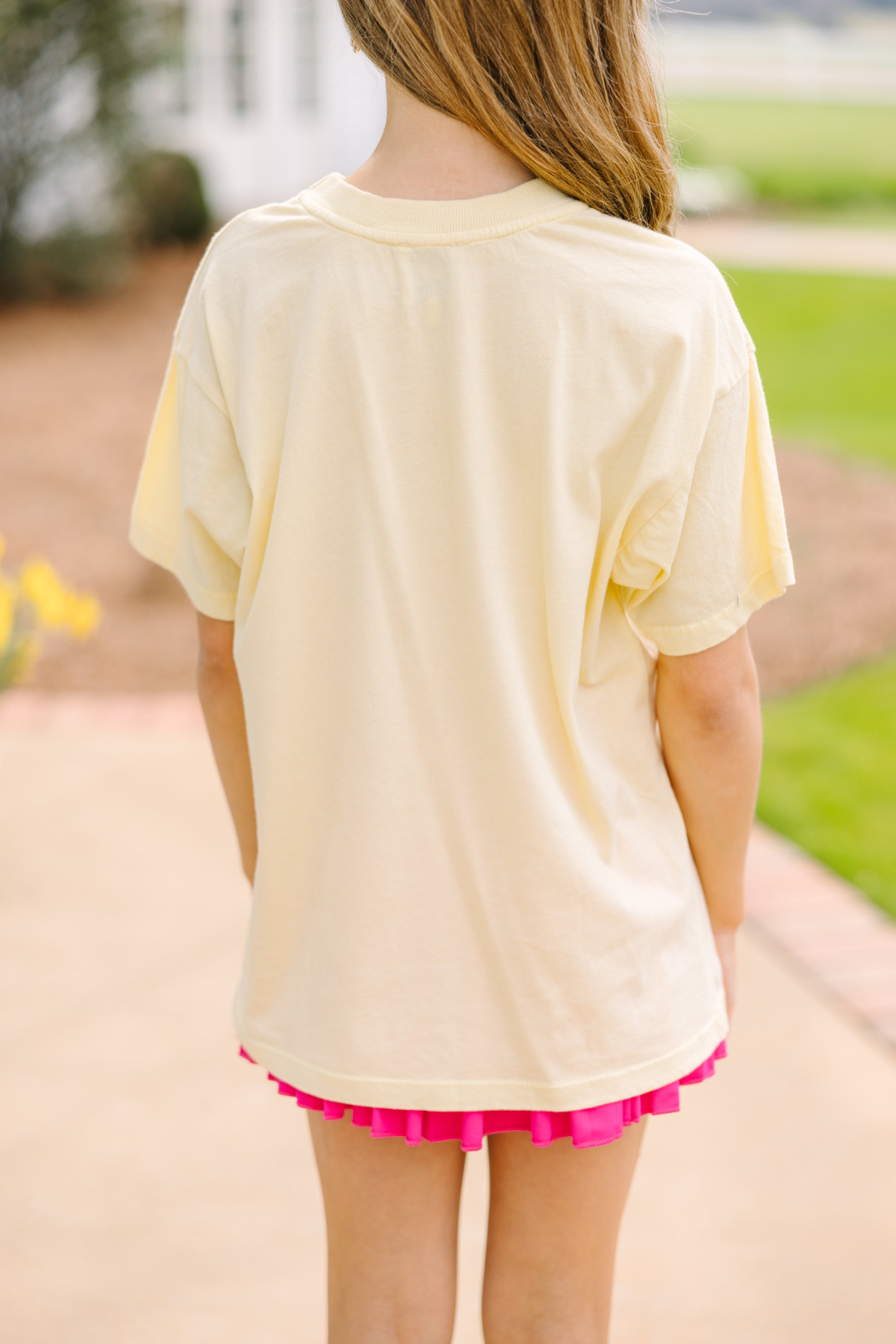 Girls' Yellow Oversized Graphic Tee for Summertime