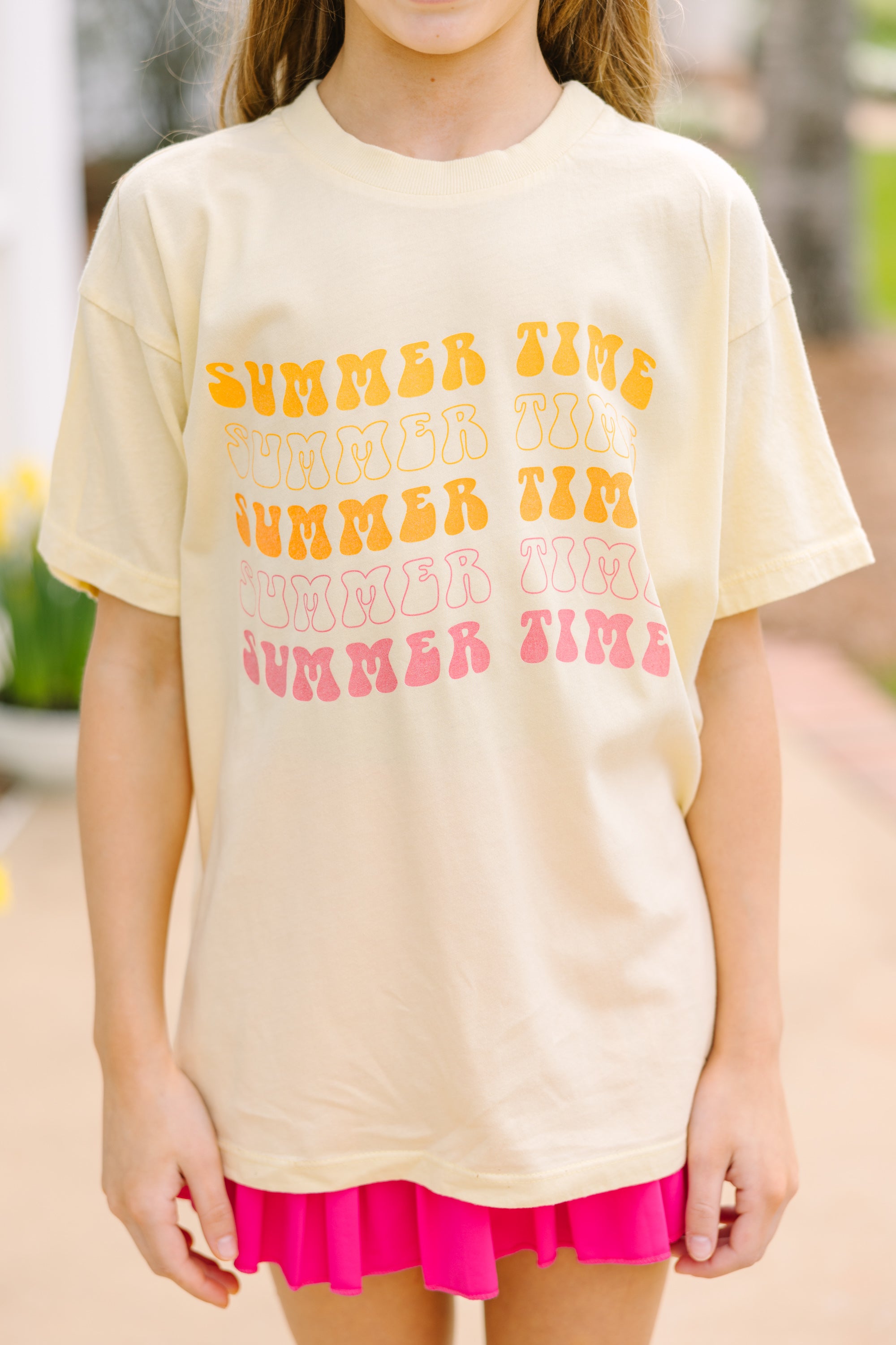 Girls' Yellow Oversized Graphic Tee for Summertime