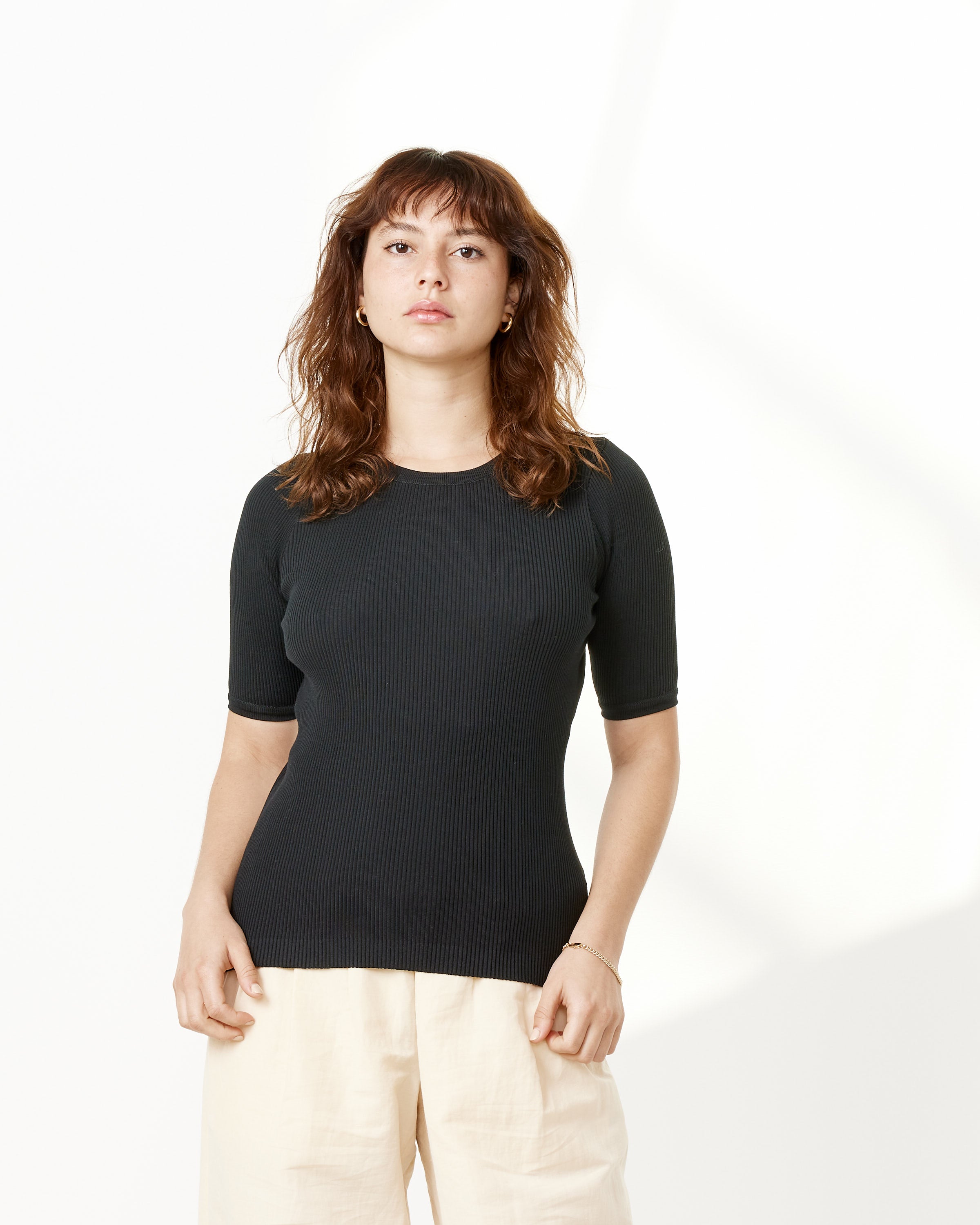 Giza High Gauge Rib Knit Black Tee - Available Now