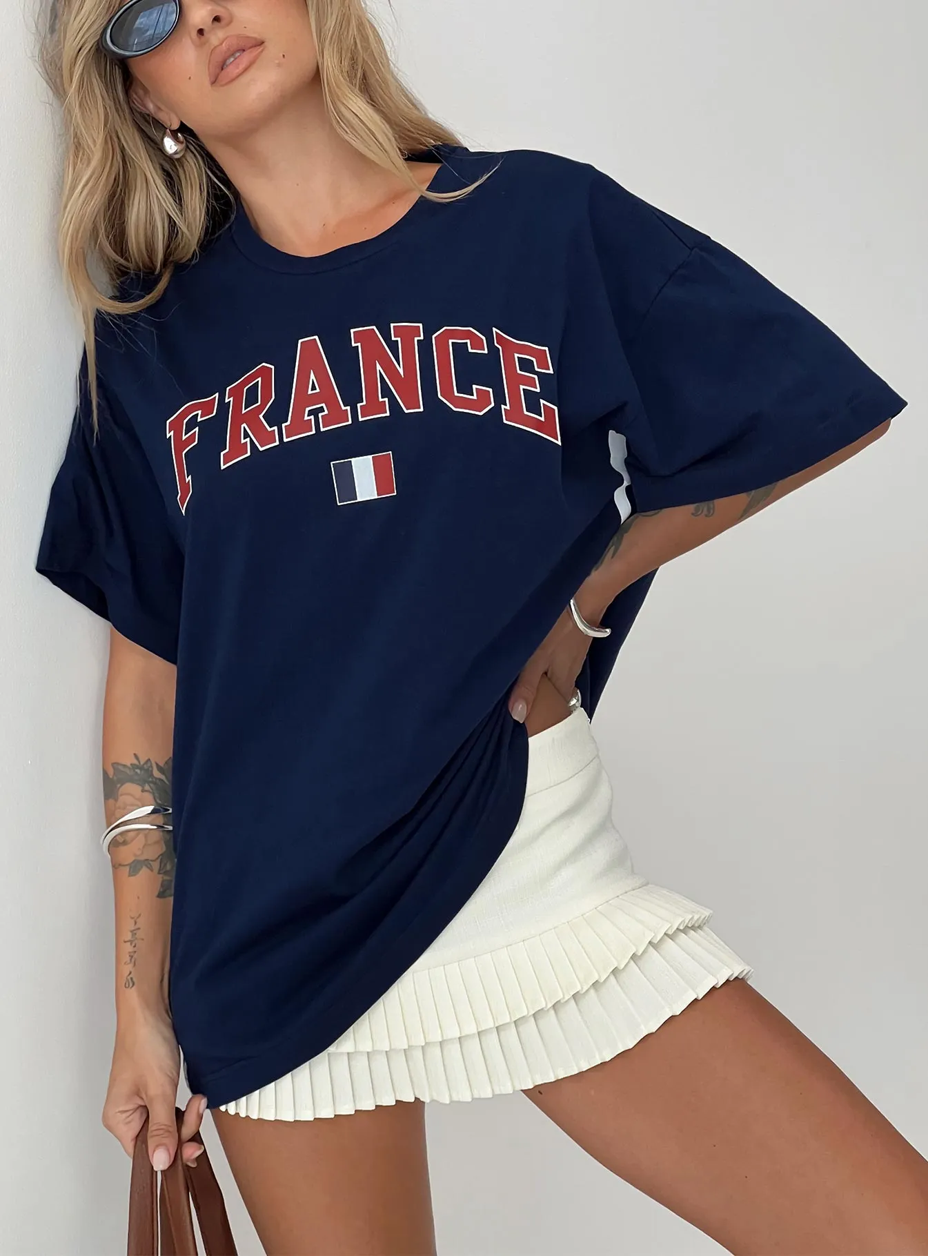 Blue Oversized Tee with France Goal Print