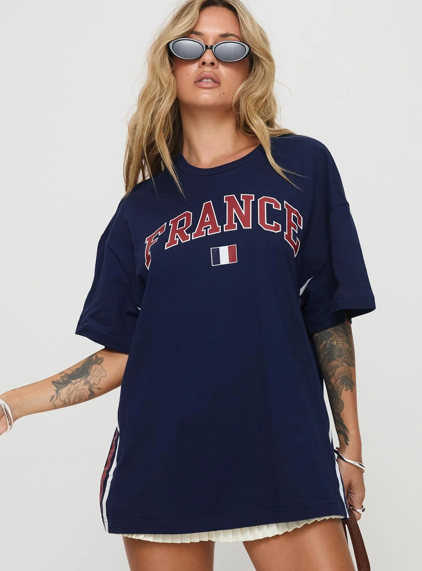 Blue Oversized Tee with France Goal Print