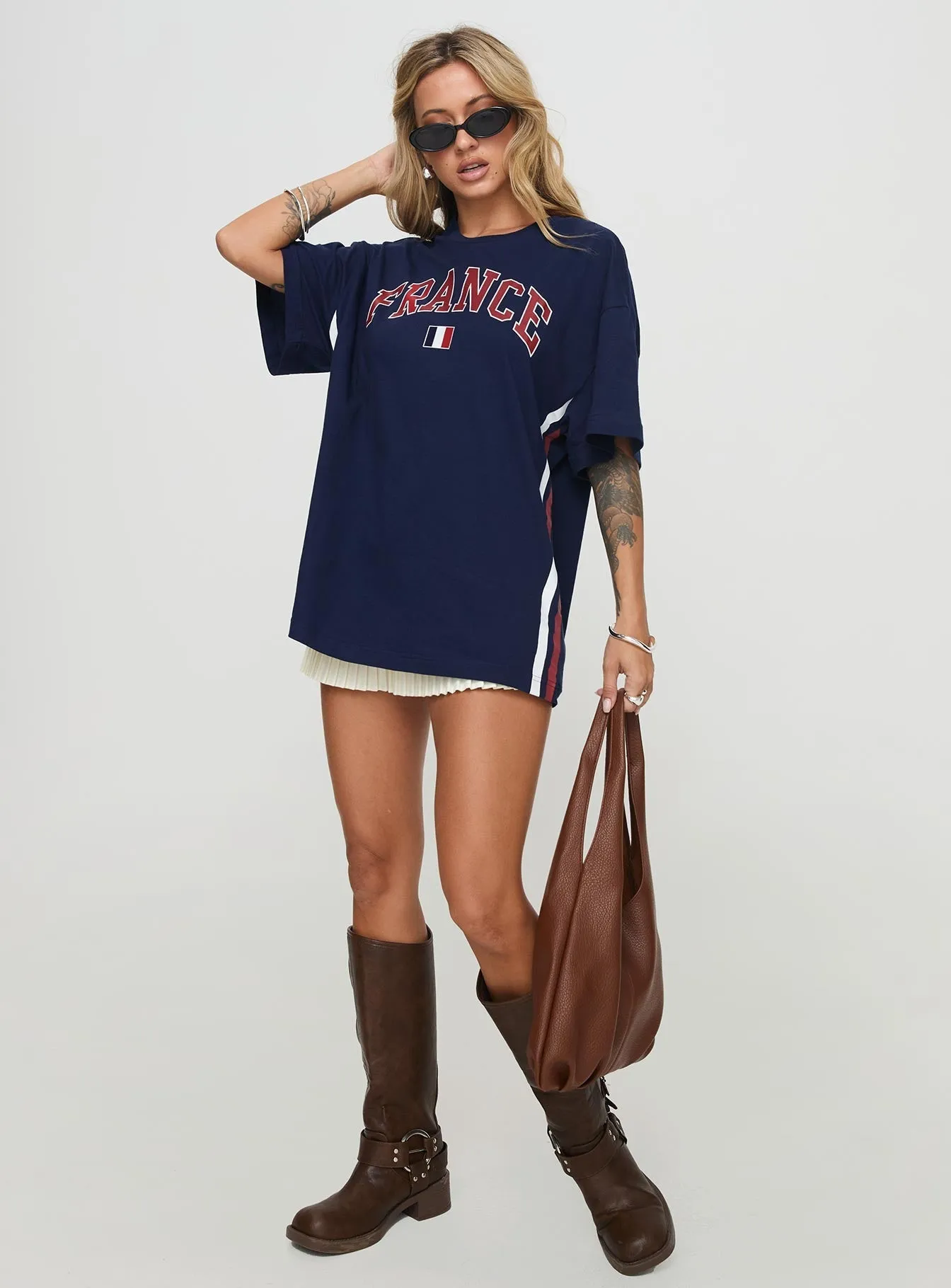 Blue Oversized Tee with France Goal Print