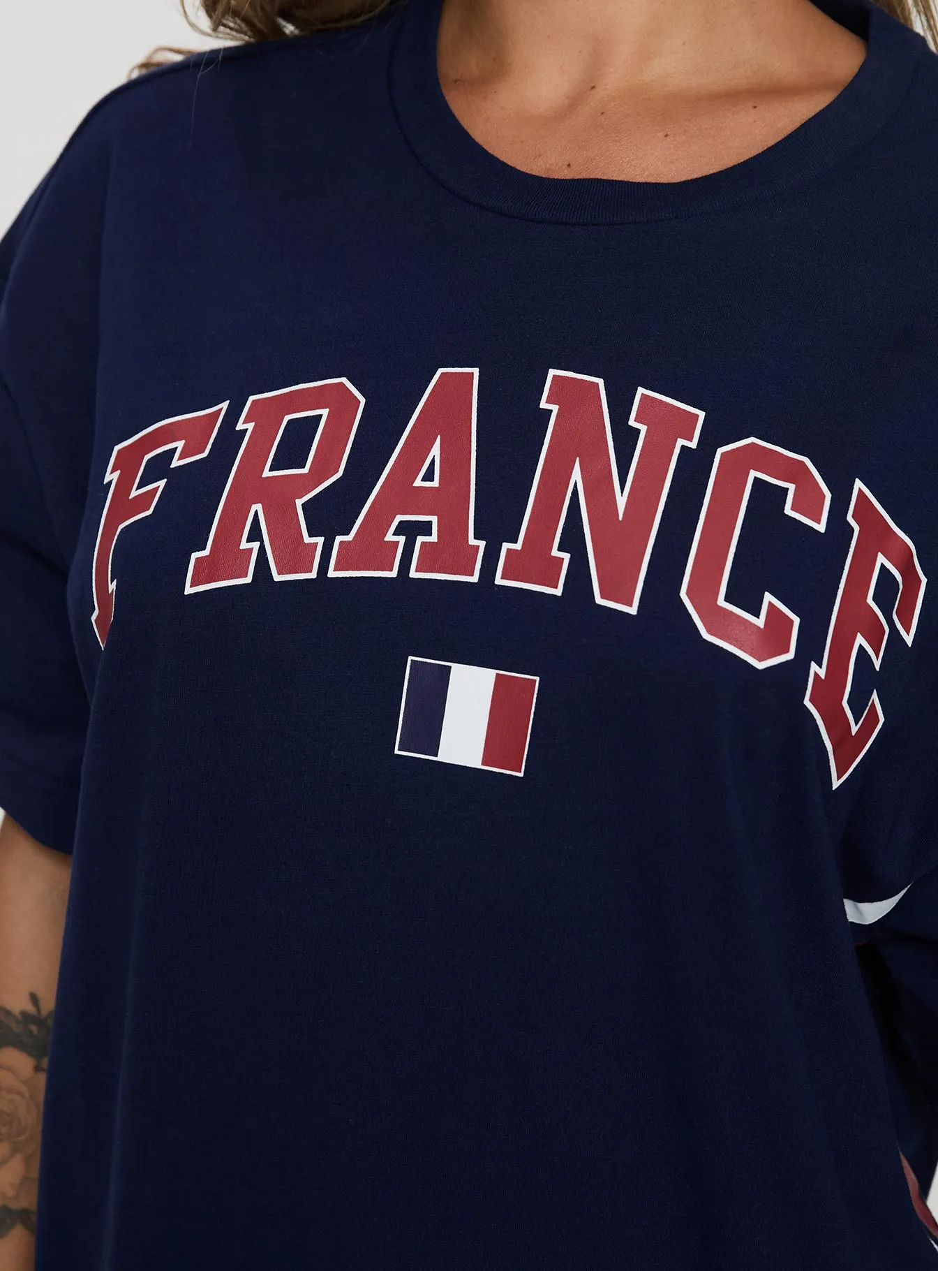 Blue Oversized Tee with France Goal Print