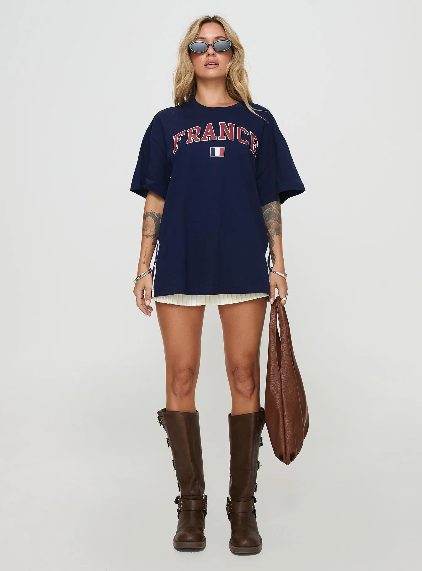 Blue Oversized Tee with France Goal Print