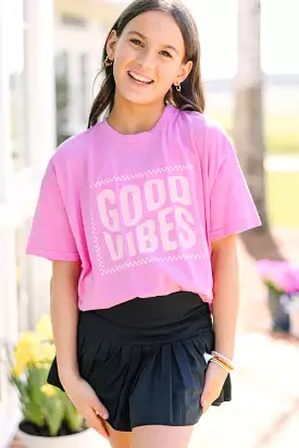 Good Vibes Only Pink Oversized Graphic Tee for Girls