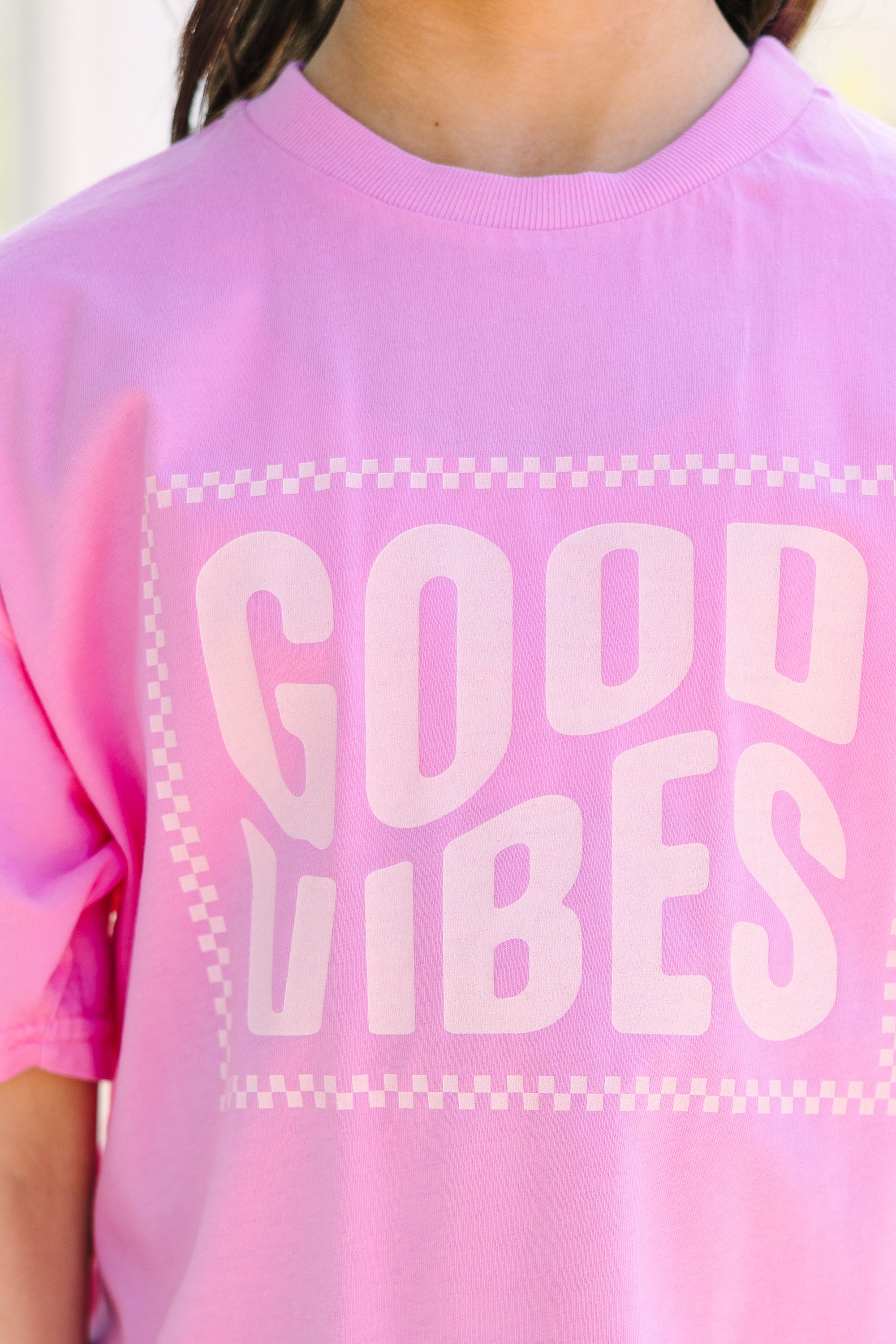 Good Vibes Only Pink Oversized Graphic Tee for Girls