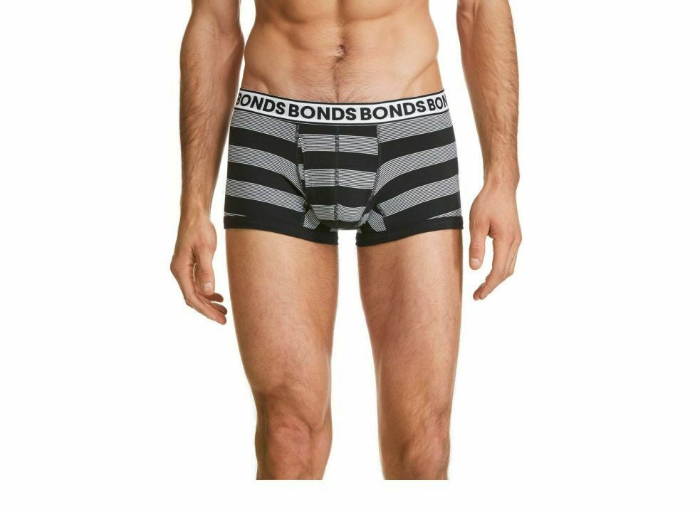 Google SEO result: Bonds Men's White and Black Striped Fit Trunk Trunks Underwear - Pack of 5