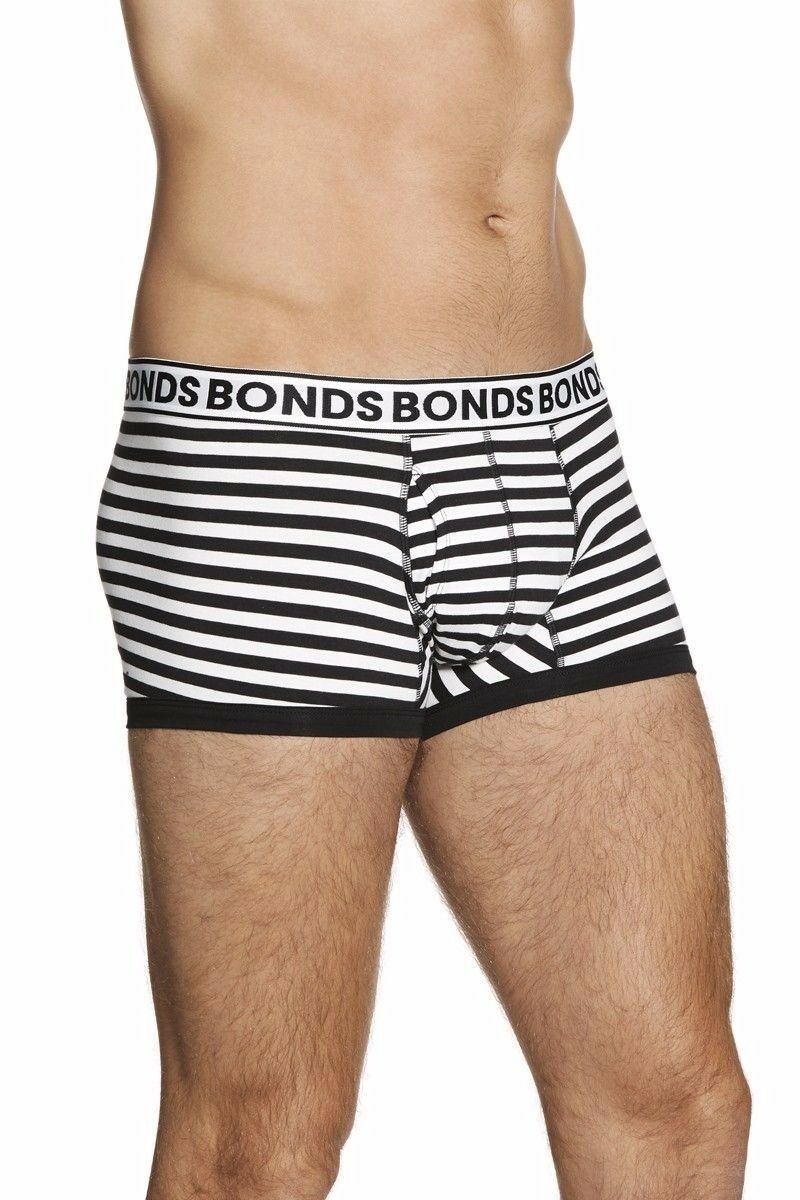 Google SEO result: Bonds Men's White and Black Striped Fit Trunk Trunks Underwear - Pack of 5