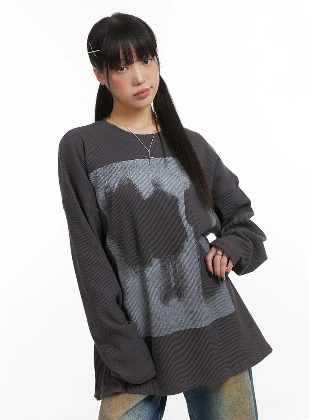 Oversized Graphic Ribbed T-Shirt IJ410