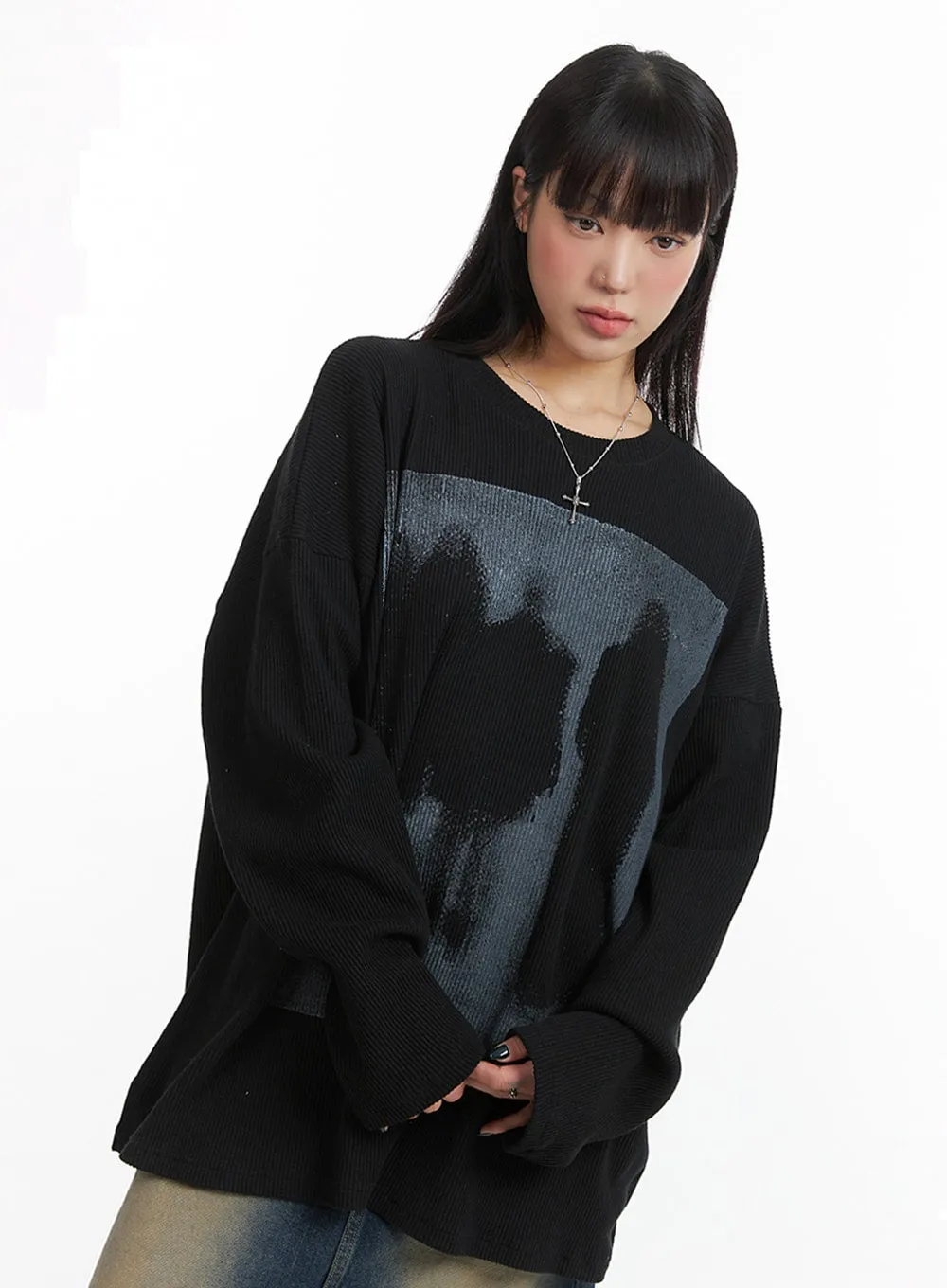 Oversized Graphic Ribbed T-Shirt IJ410