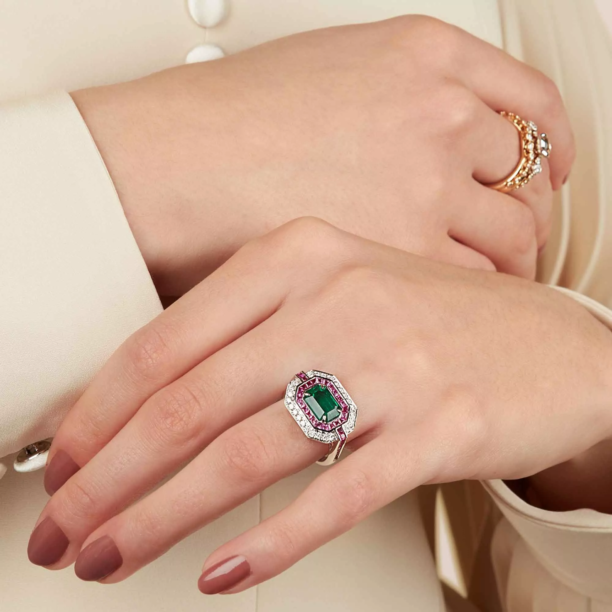 Green and Blue Gemstone Ring